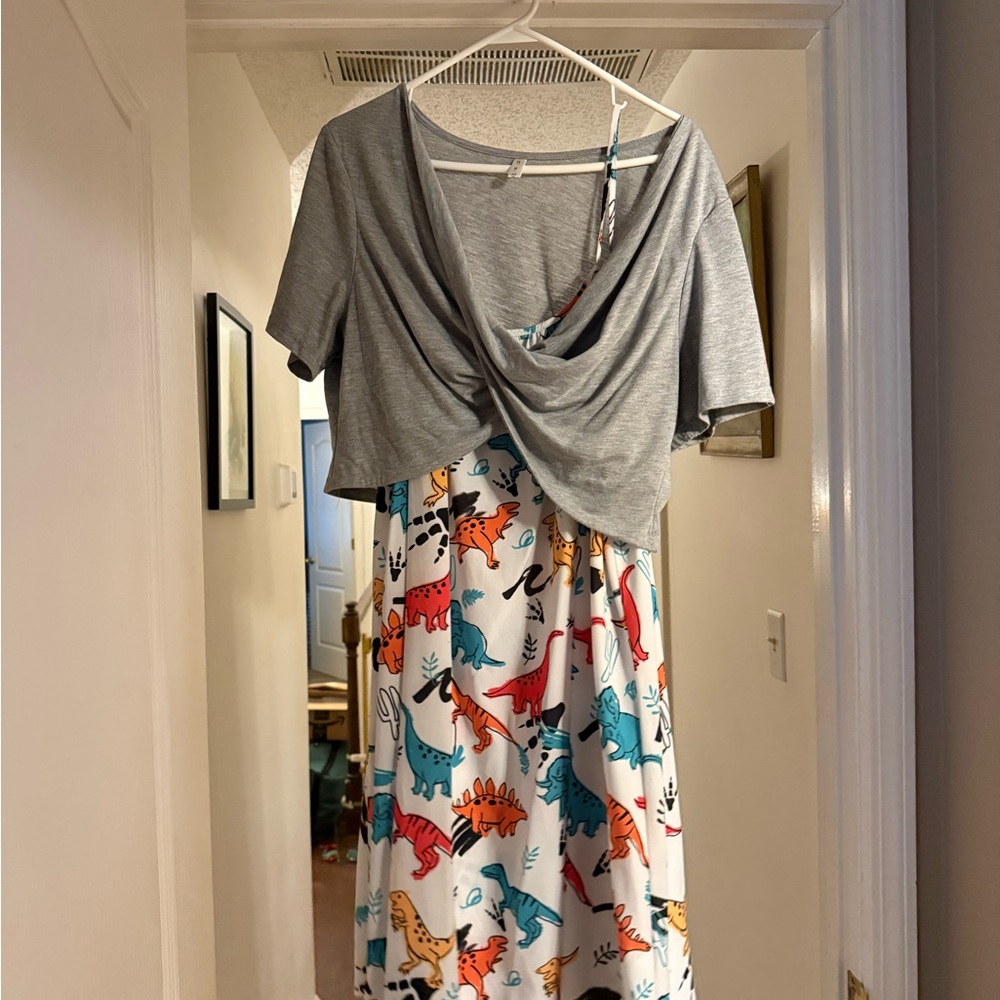 Gray Top with Dinosaur Print Dress
